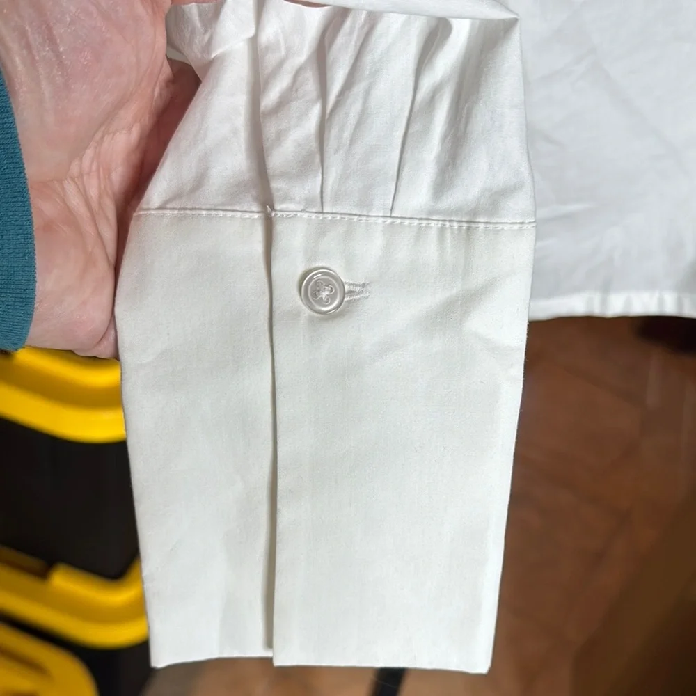 Abercrombie & Fitch White Asymmetrical One Sleeve 100% Cotton Blouse Size XS - Picture 7 of 8